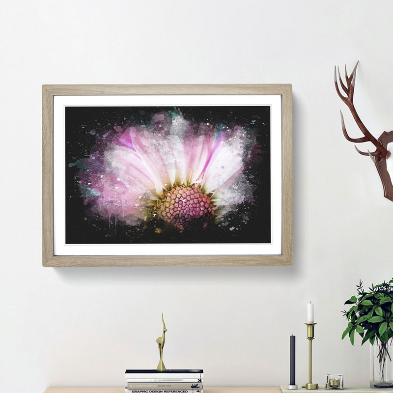 Pink Daisy Flower - Picture Frame Graphic Art Print, Oak Framed, 62cm H x 87cm W x 2cm D