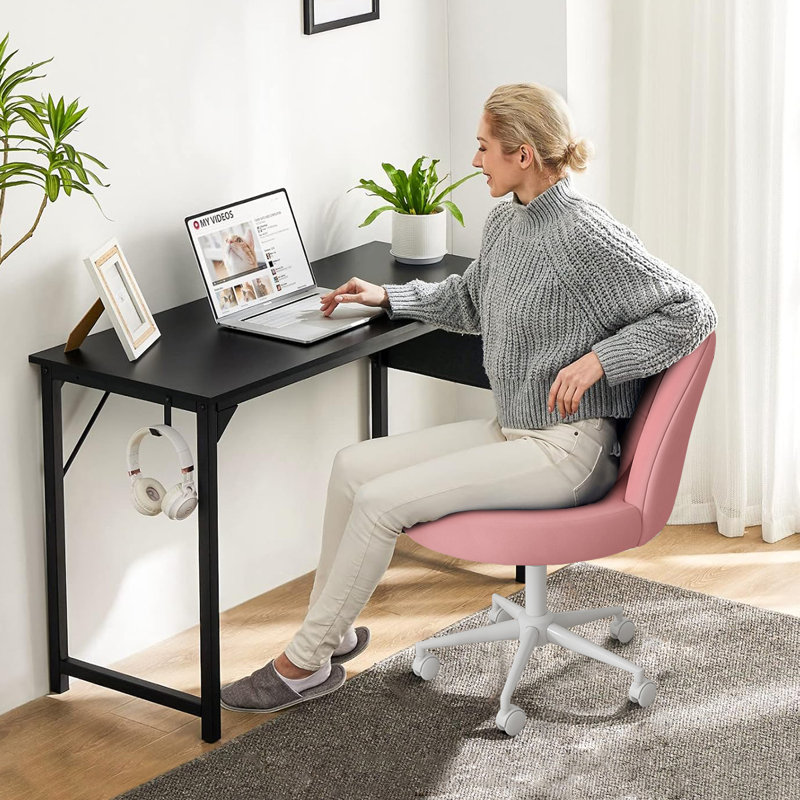 Fauteuil de bureau pivotant en velours avec accoudoirs et roues roulantes XUEGW, Rose