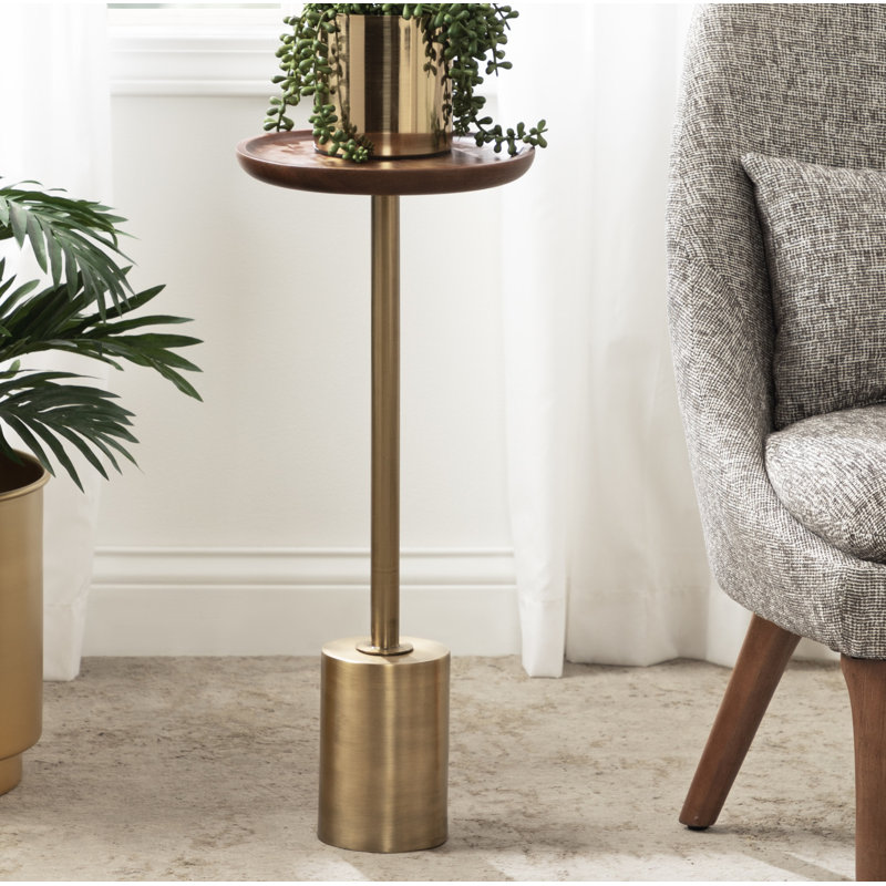 Armengol Solid Wood Tray Top End Table, Walnut, Brass, 24'' H X 10'' W X 10'' D