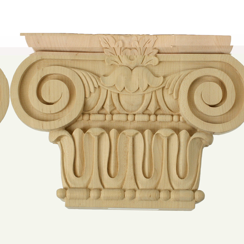 Capitale ionique romaine de Bradford, Merisier, H 9 1/8 po x l 12 7/8 po x P 2 5/8 po (l 6 1/4 po