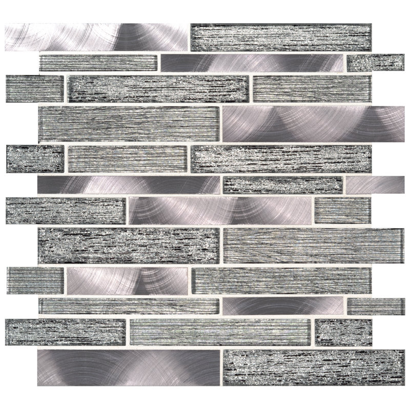 Lavera Noire Interlocking 12 in. x 12 in. Glass Metal Blend Mosaic Wall Tile