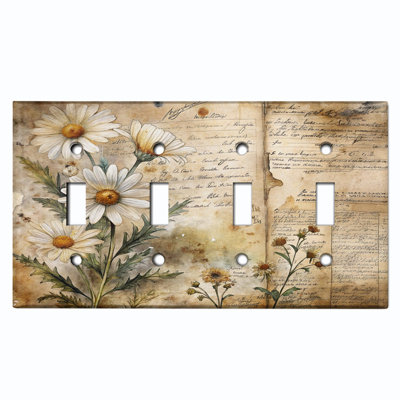 Metal Light Switch Plate Cover; US Standard Size 4 Gang Toggle - Rustic Daisy Scrapbook