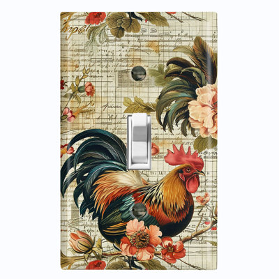 Metal Light Switch Plate Cover; US Standard Size 1 Gang Toggle - Rooster Foliage