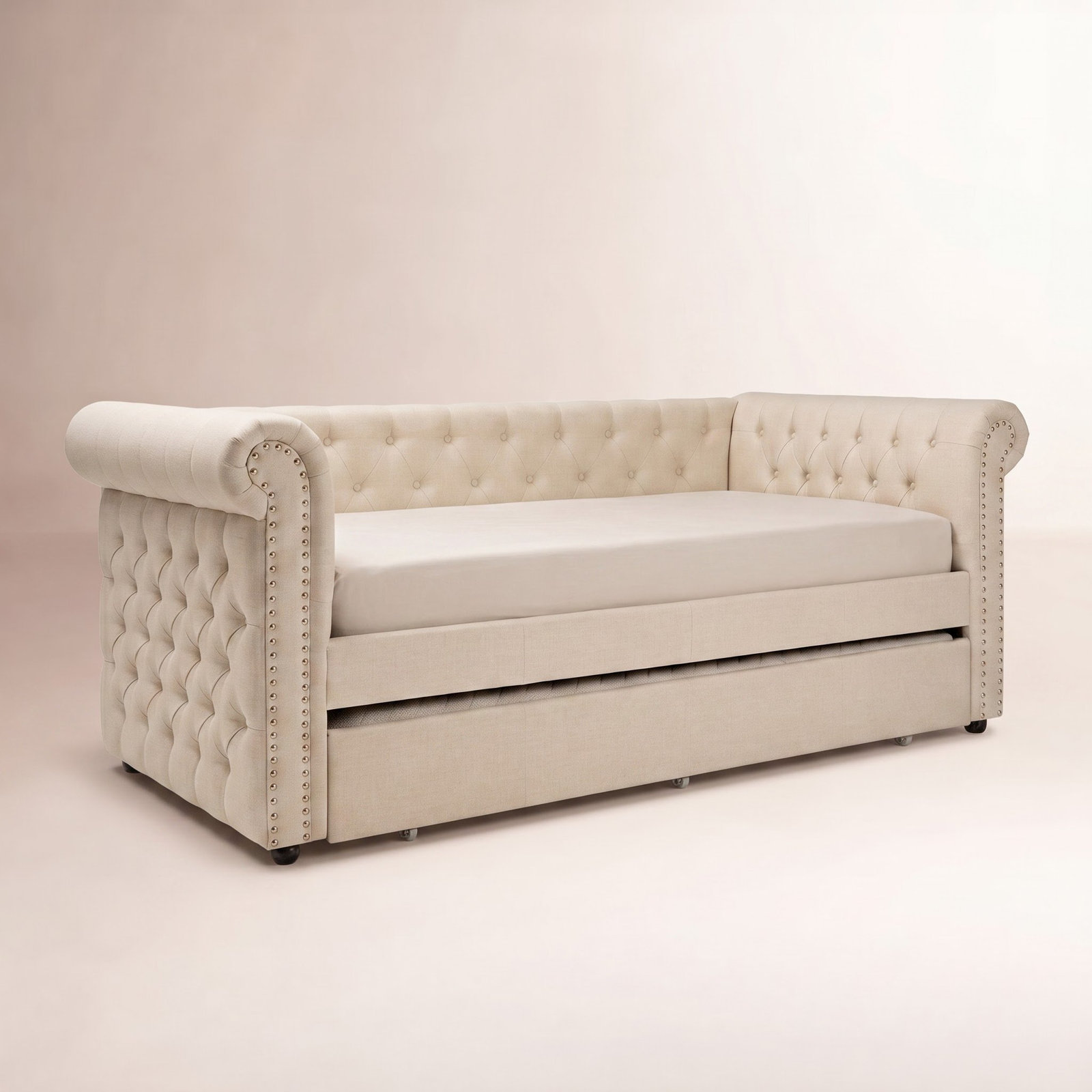 Mynard Upholstered Daybed with Trundle - Twin, Beige