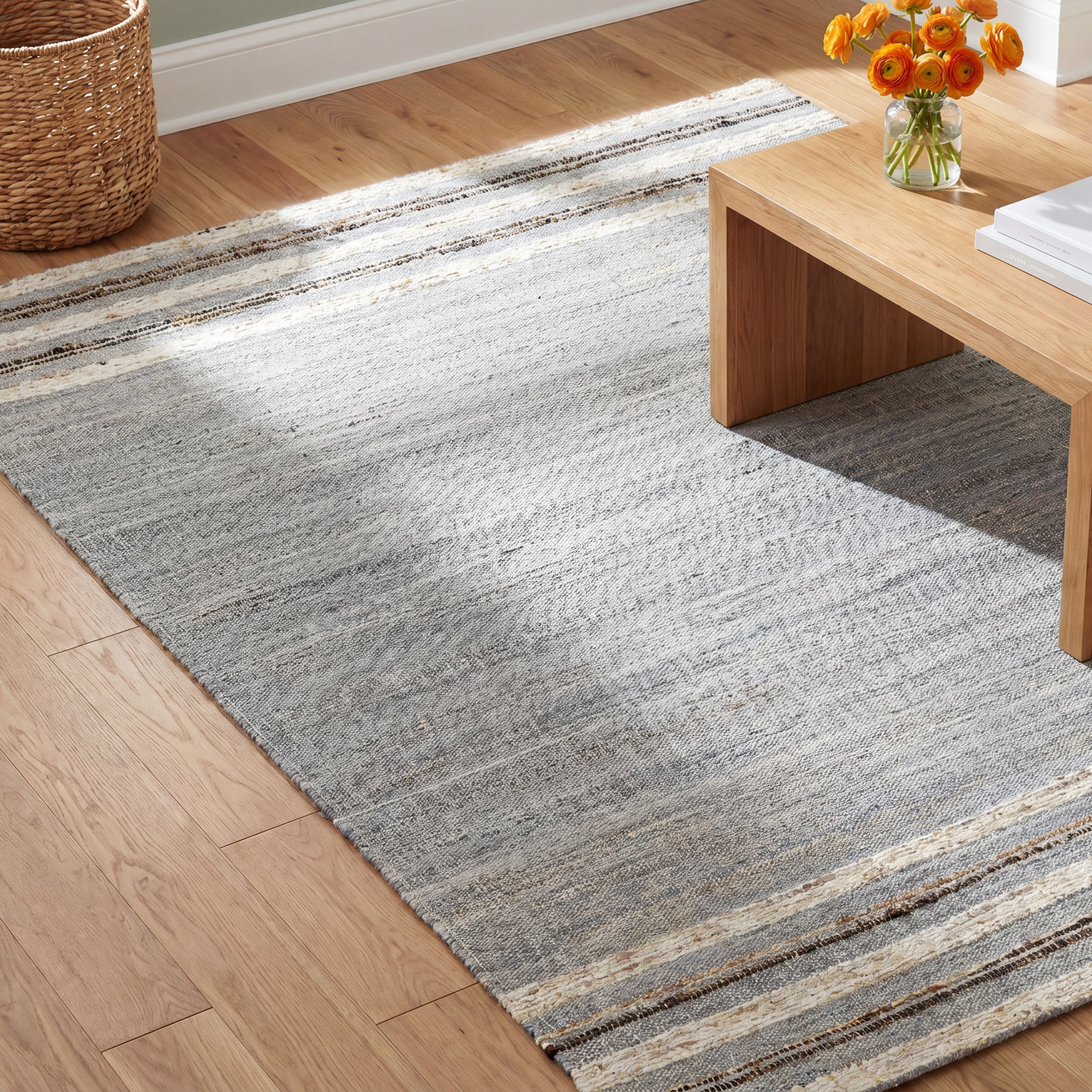 Bowry Handmade Gray Rug, Rectangle 2' x 3'