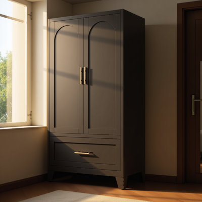 Armoire-penderie en métal de 60 po de hauteur avec 1 tiroir et tringle, 2 garde-robes avec tablette pour la chambre à coucher, le bureau, la salle de lavage, le vestibule, le vestibule, la maison d'amis (noir)