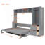 Lit escamotable double pleine grandeur avec placard et tiroirs, gris