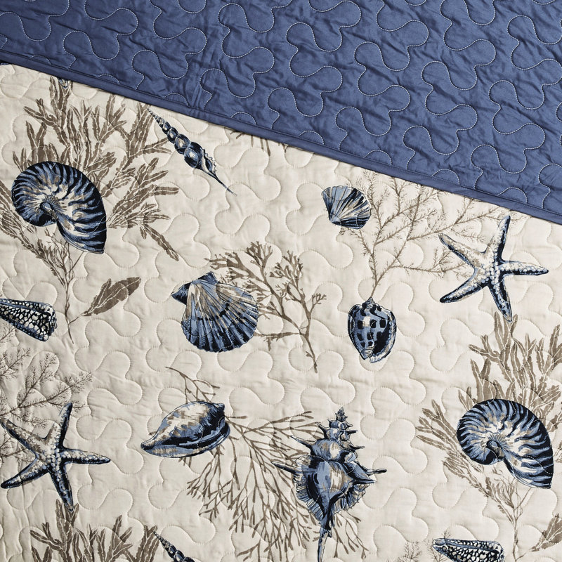 Courtepointe double / grand en microfibre avec coussins décoratifs réversibles à motifs bleus