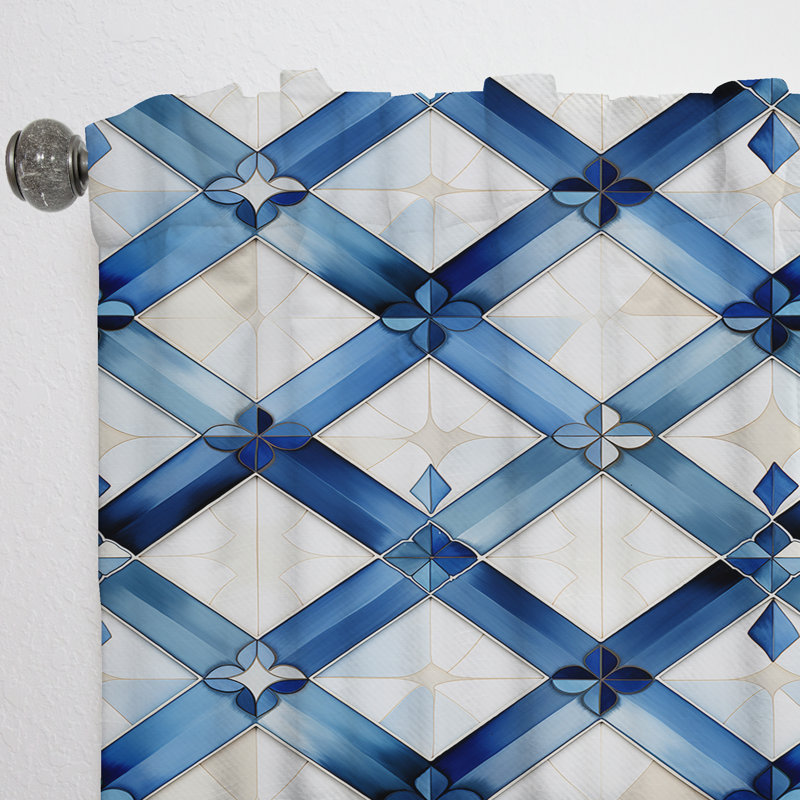 Blue and White Tiles Diamonds - Rideau abstrait - Rideau géométrique obscurcissant - 1 panneau, L 52 po x L 84 po