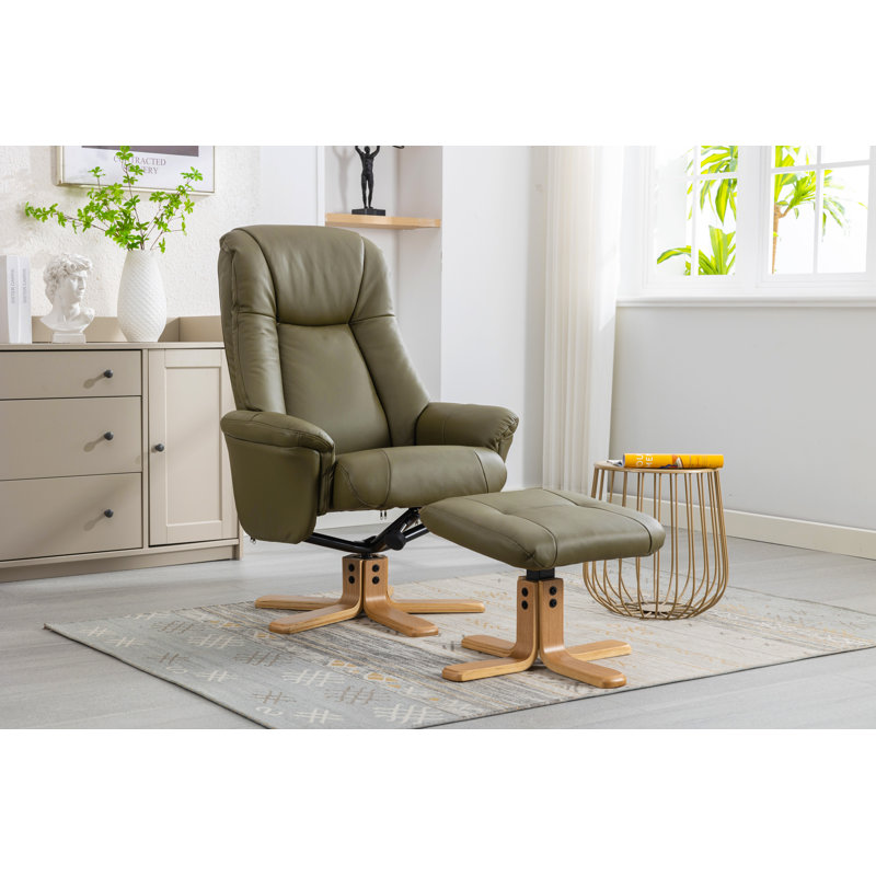 Asawer 76cm Wide Swivel Standard Recliner, Olive Green