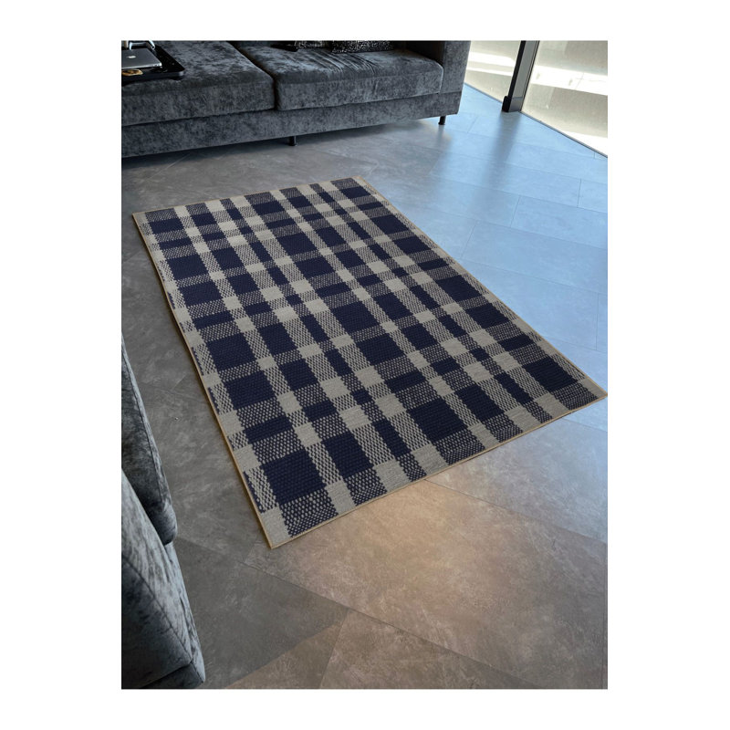 Tapis carré décoratif géométrique bleu à motif géométrique lavable à la machine
