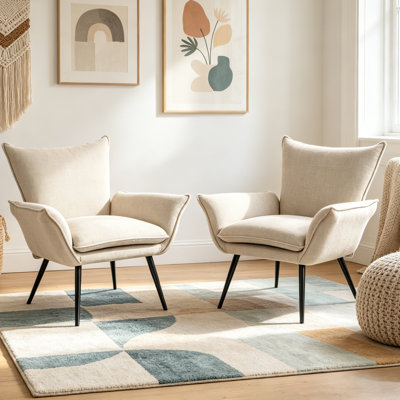 29.5" Wide Mid-century Modern Upholstered Accent Chair Set of 2 With Metal Frame For Living Room & Bedroom & Office