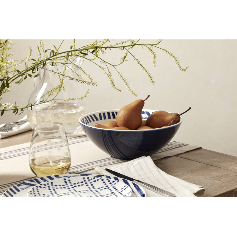 Navy and White Porcelain 12-Piece Geometric Dinnerware Set