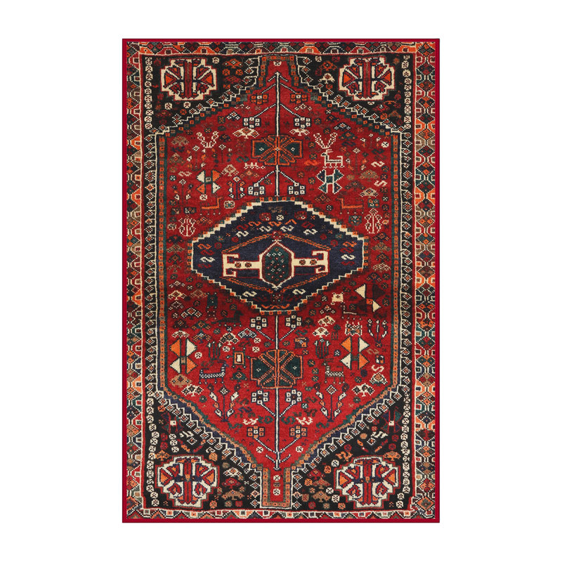 Tapis oriental en laine / polyester tissé à la machine beige / noir / rouge, Rectangle 2 pi x 3 pi