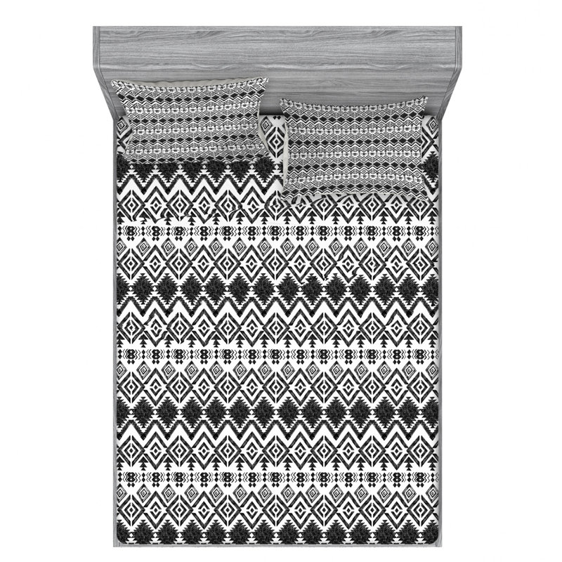 Microfiber Geometric Sheet Set, Full Sheet Set with 2 Pillowcases