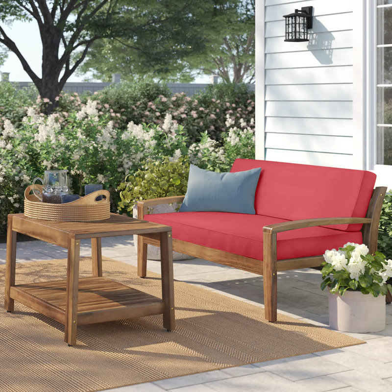 2 Piece Sofa Set with Cushions, Red, Teak