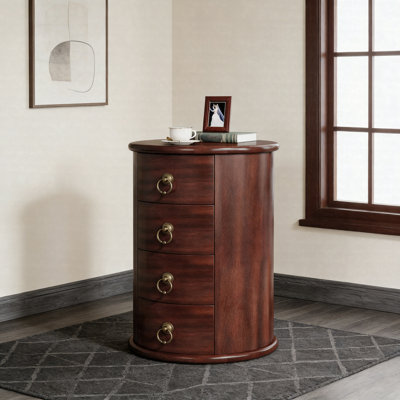 Wood Round End Table – 4-Drawer Side Table, Midcentury Nightstand