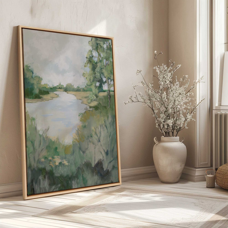 «Peaceful Riverside View I», reproduction sur toile , Cadre américain en érable flottant, H 48,75 po x l 32,75 po x P 1,75 po