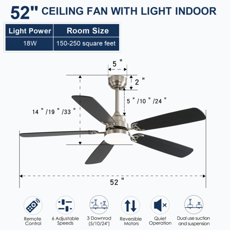 Ventilateur de plafond Mihane avec lumières DEL, Argent argent, Noir