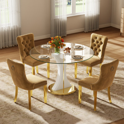Ensemble de table de salle à manger ronde et transparente avec chaises capitonnées, ensemble de table de salle à manger moderne Mid-Century pour coin-repas de cuisine