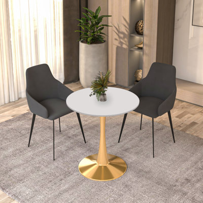 Severson Round Dining Table with MDF Top and Gold Stainless Steel Pedestal Base - Seats 4 Person for Kitchen and Dining Room