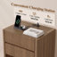 Table de chevet en bois à panneaux ondulés de 60 cm de large, avec 2 tiroirs et une tablette ouverte, station de recharge intégrée-898965884-901526701