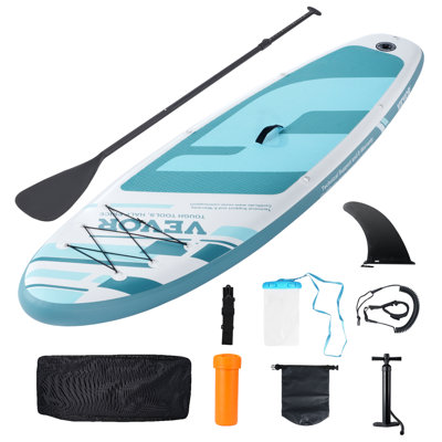 Planche à pagaie gonflable autoportante de 10 pi x 33 po x 6 po avec accessoires de planche, pompe, pagaie, aileron, sac de téléphone, sac à dos, laisse pour cheville, trousse de réparation, plate-forme antidérapante pour les jeunes et les adultes