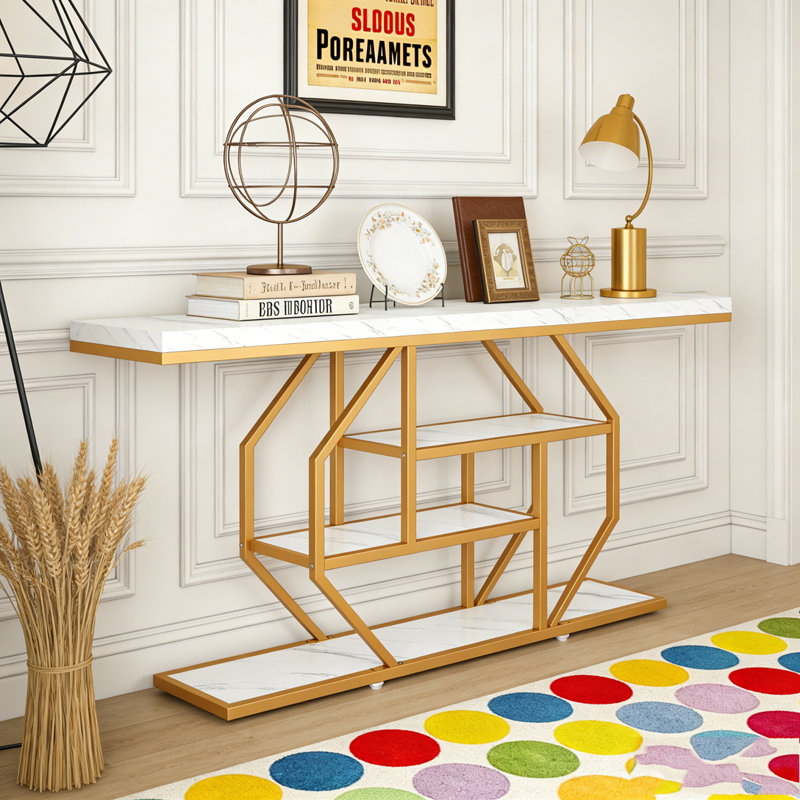 4-Tier Console Table Sofa Table Accent Table with Storage Shelves