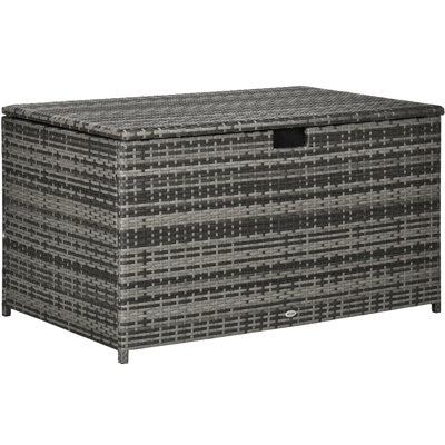 Boîte de rangement Outsunny 113 gallons, boîte de rangement en rotin pour l'extérieur, contenant de rangement étanche, gris foncé