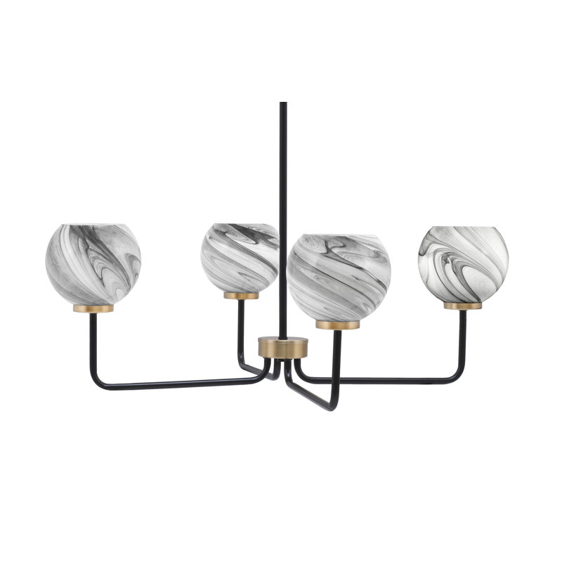 Lustre 4 lumières Amarmula, noir mat et laiton vieilli, verre onyx 5,75 po, Noir/laiton