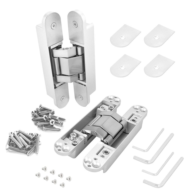 Charnière de porte invisible / dissimulée H 5,91 po x l 2,6 po, Nickel satiné