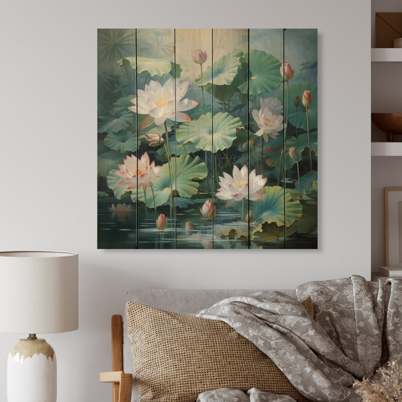 Kaileigh Asian Art Lotus Pond II sur impression sur bois, H 15 po x l 15 po x P 0,78 po