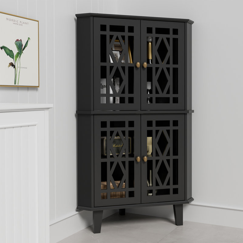 Buffet décoratif de coin 2 portes Ashkan, Noir, H 53,5 po x l 32,3 po x P 16,9 po