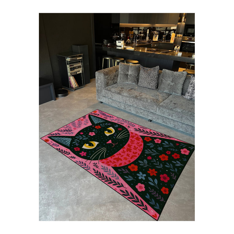 Tapis noir tissé à motif lavable Mosso, 4'11" x 9'10"