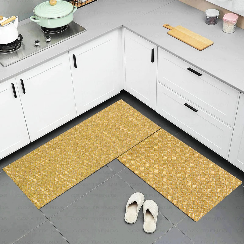 Ensemble de tapis anti-fatigue 2 pièces Jevyn, Jaune / Or