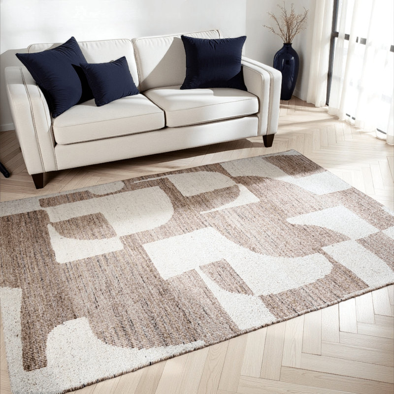 Tapis Jimmy, polyester à motif abstrait, dos en coton, brun beige, Rectangle 5 pi x 7 pi