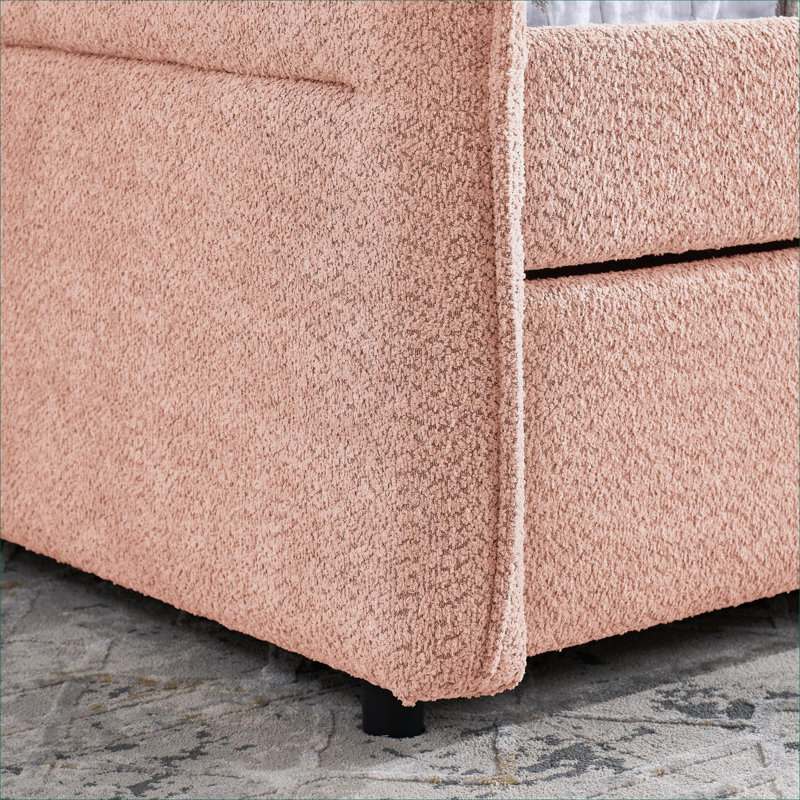 Canapé-lit capitonné double capitonné avec couchette escamotable Boucle, finition rose Boucle