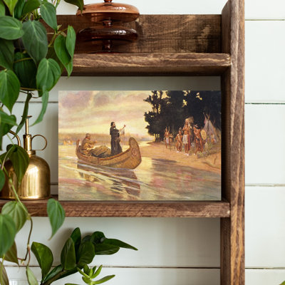 1600s 1600s FATHER JACQUES MARQUETTE MISSIONARY TO NATIVE AMERICANS EXPLORER IN CANOE DESCENDING THE MISSISSIPPI RIVER 1 Piece Wrapped Canvas Wall Art