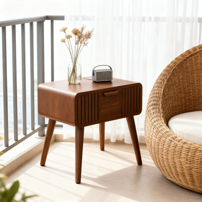 Table de chevet moderne de style Mid-Century avec tiroir de rangement, table de chevet rétro pour la chambre à coucher et le salon, table de bout en bois avec fabrication en bois aggloméré robuste