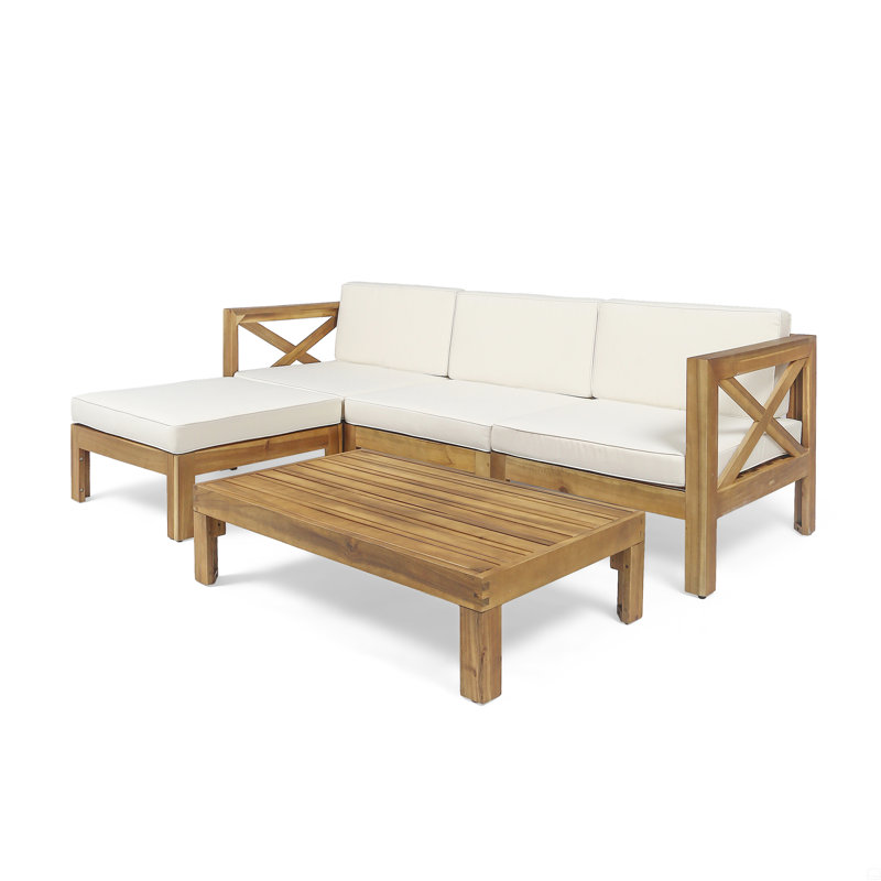 Ensemble de canapé en alcôve Lhape, Beige, Teck