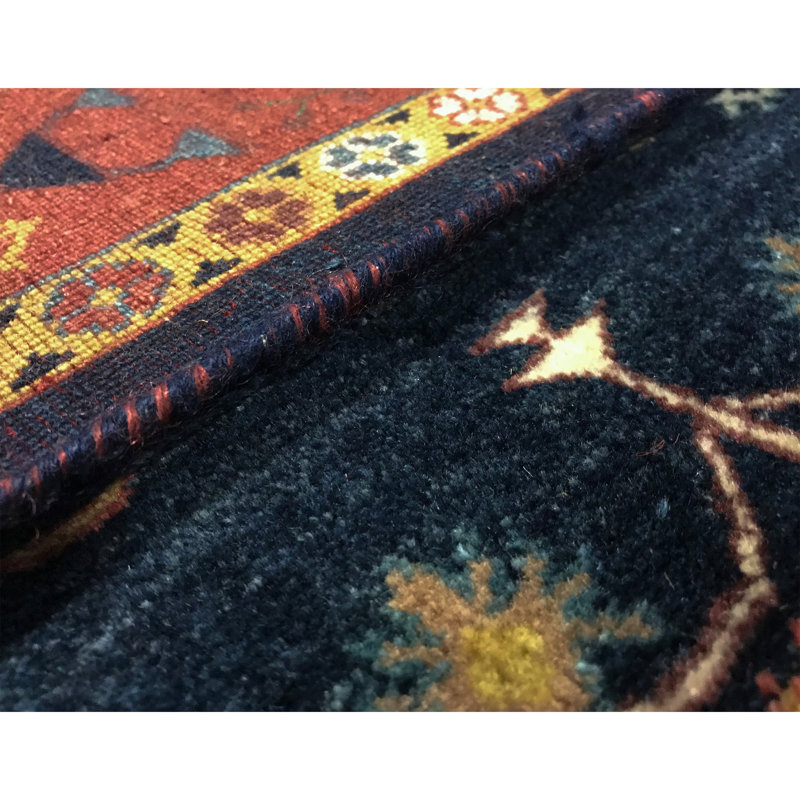 Tapis bleu marine et rouille de haute qualité noué à la main