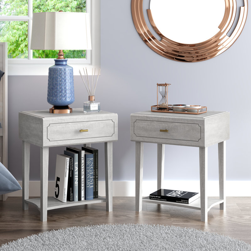 Walter 1 Drawer Nightstand with Shelf, Gray
