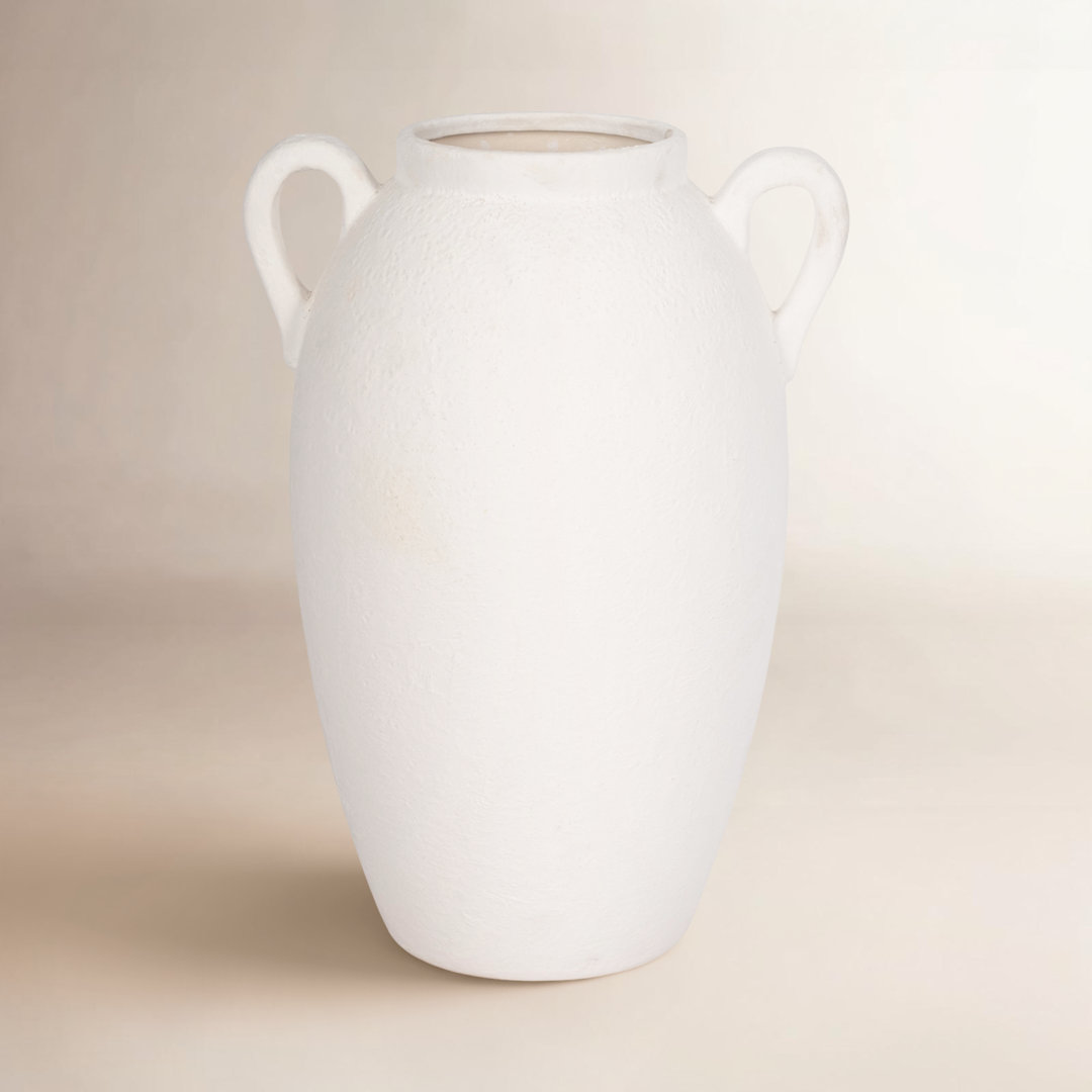 Rachael Neutral Stoneware White Textured Amphora Jug with Handles Vase Birch Lane™ 