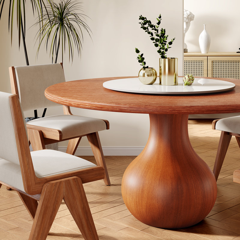Space-Saving Rotating Circle Dining Table With Lazy Susan Solid Wood Kitchen Table For 6/8/10, 29.52"H x 53.15"L x 53.15"W