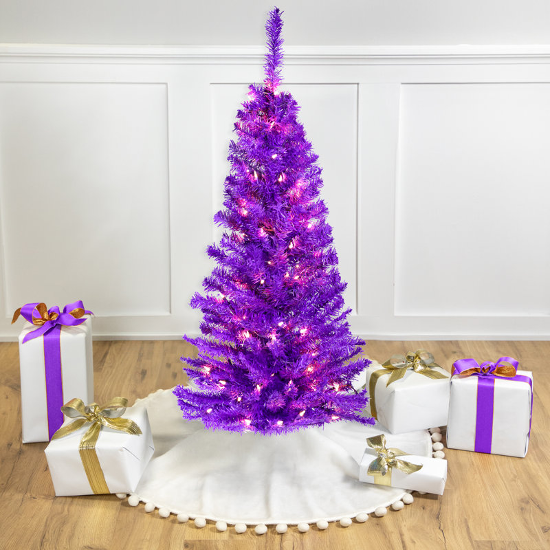 Arbre de Noël artificiel pin moyen pré-éclairé - mauve - lumières claires, 4'