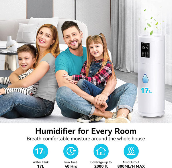 FRONG 3.96 Gallons Cool Mist Steam Tower Humidifier with Adjustable  Humidistat for 1076 Cubic Feet