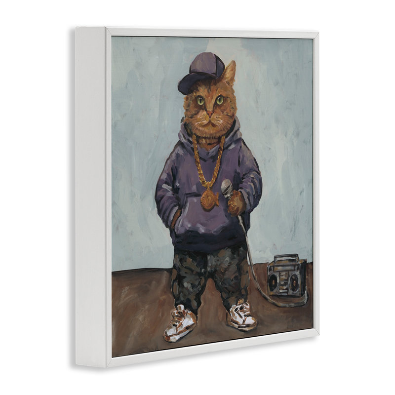 Giclée urbaine encadrée de chat Hip-Hop, design par Studio Bautista, Encadrement giclée blanc côtier, H 17 po x l 17 po