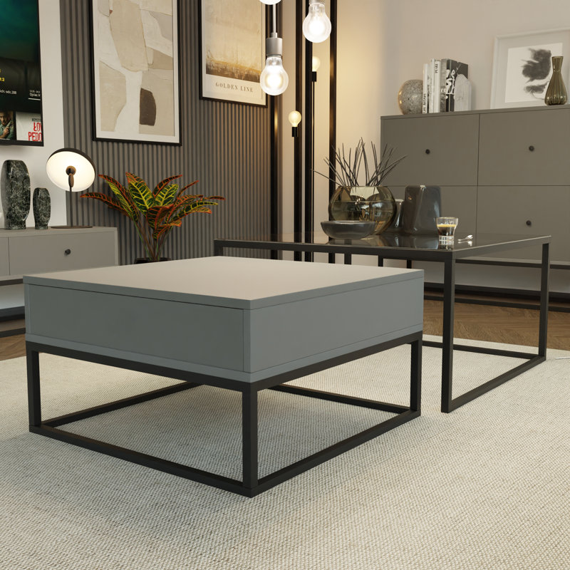 Tekhi Coffee Table with Storage, Light Grey