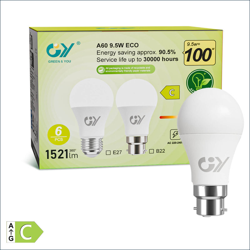 GY Bayonet Light Bulbs Neutral White 4000K B22 LED Bulbs,9.5W 1521 Lumen Ultra Bright Energy Saving 100W Equivalent,Non-dimmable,6-Pack