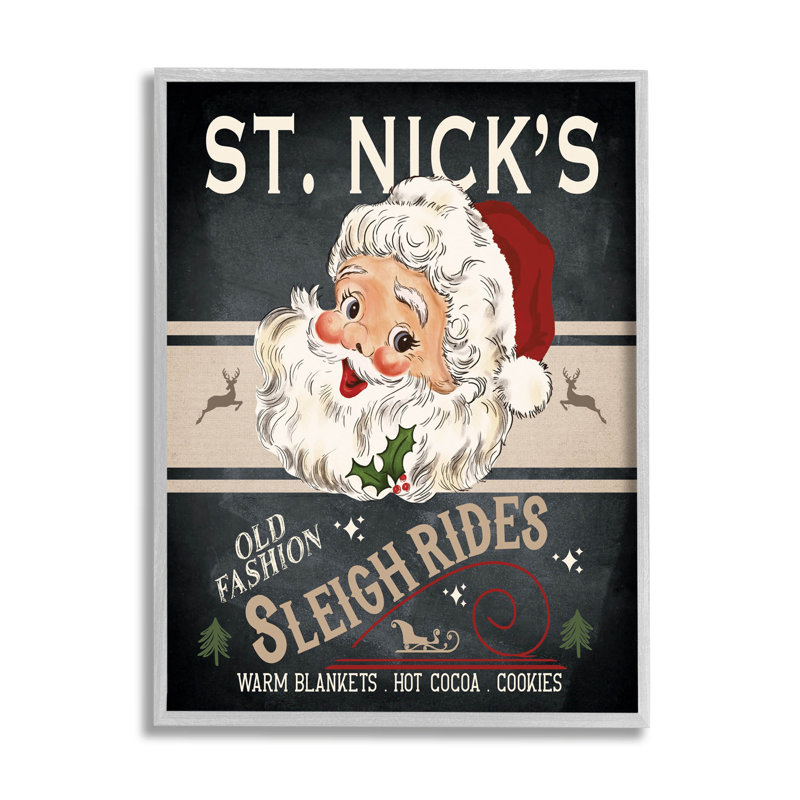 St. Nick's Sleigh Rides at-192, H 14 po x l 11 po x P 1,5 po, Estampe numérique Farmhouse